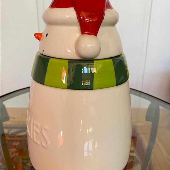 Hallmark 9” Snowman Christmas Cookie Jar Red Hat Green Scarf - Picture 4 of 9